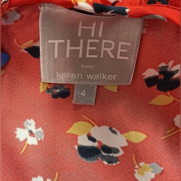 Anthropologie Hi There Karen Walker Dark Orange Floral Ruffle Collar Dress Sz 4 - Picture 3 of 4